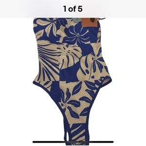 Shade & Shore Blue and White Tropical One-Piece Swimsuit XS New